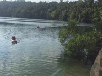 Canoeing in lake.